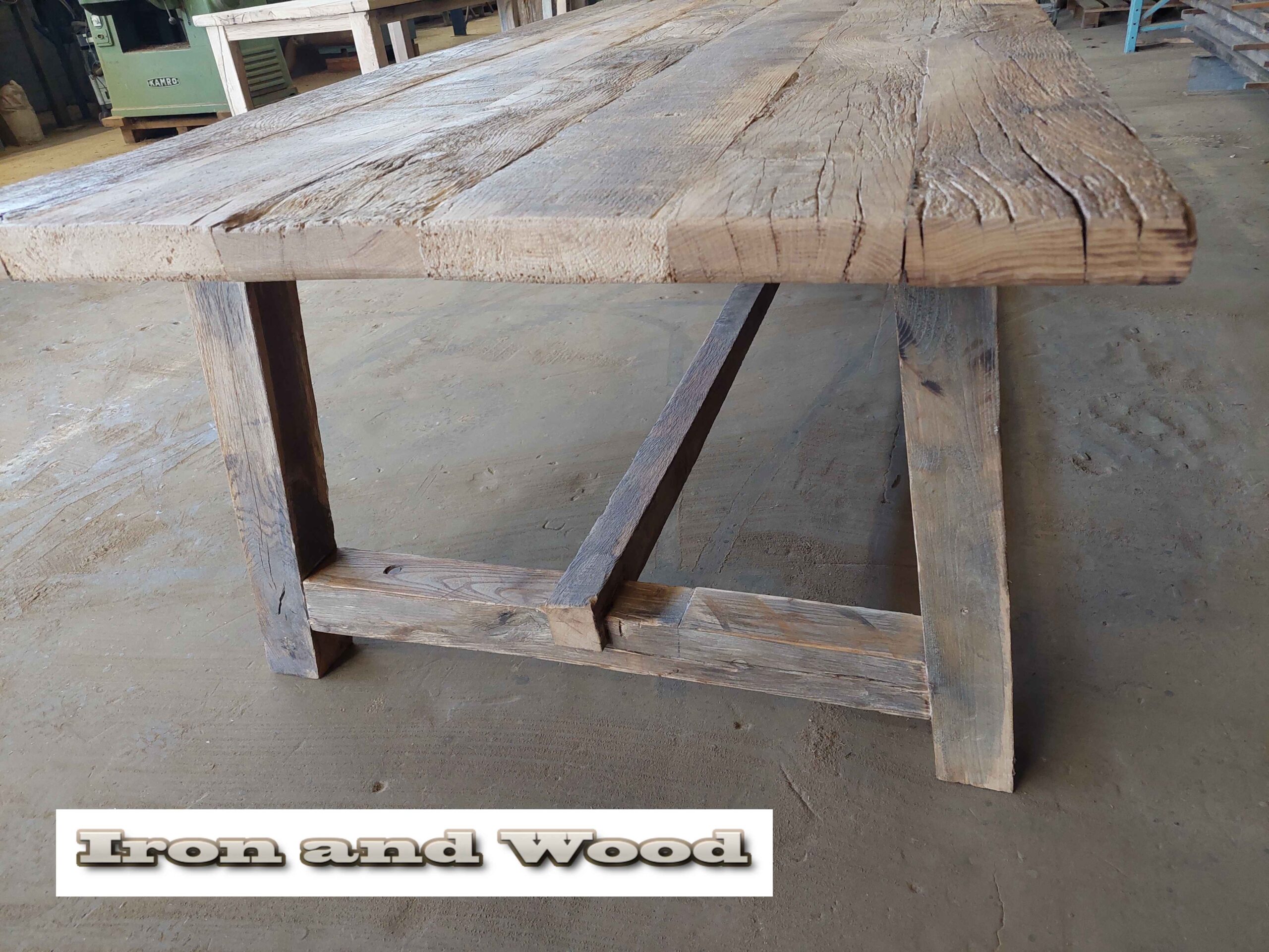 Oud eiken barnwood kloostertafel "Reykjavik" - Afbeelding 8