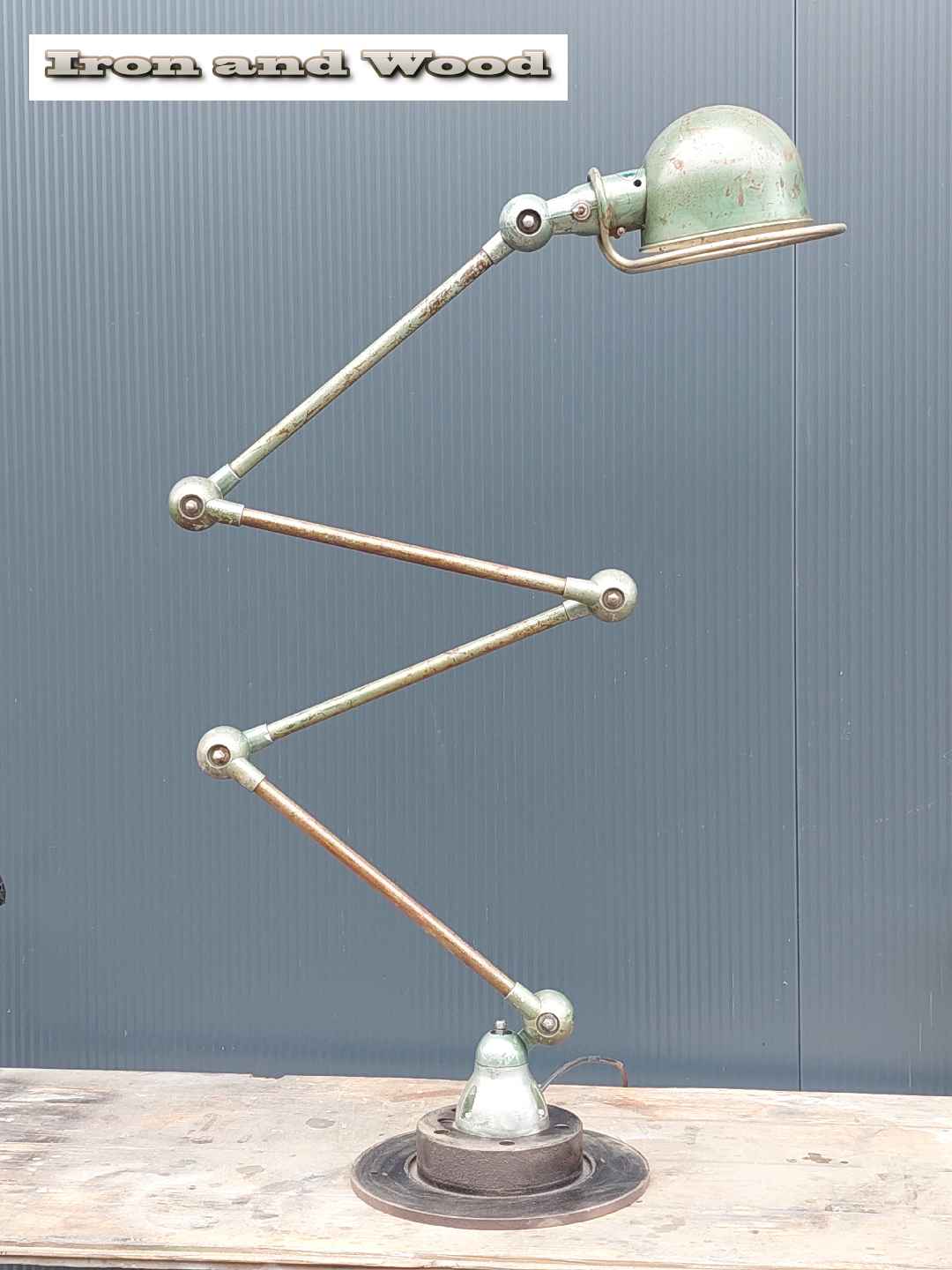 Groene oude vintage industriele 4 arm Jielde lamp - Afbeelding 4