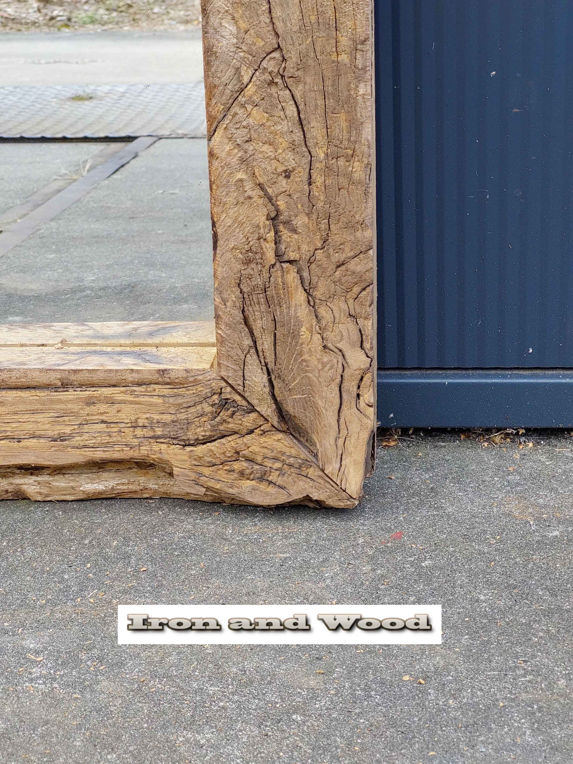 Spiegel van oude eiken wagondelen / wagonplanken , afm. 69 x 44 lijst 8,5 cm - Afbeelding 8