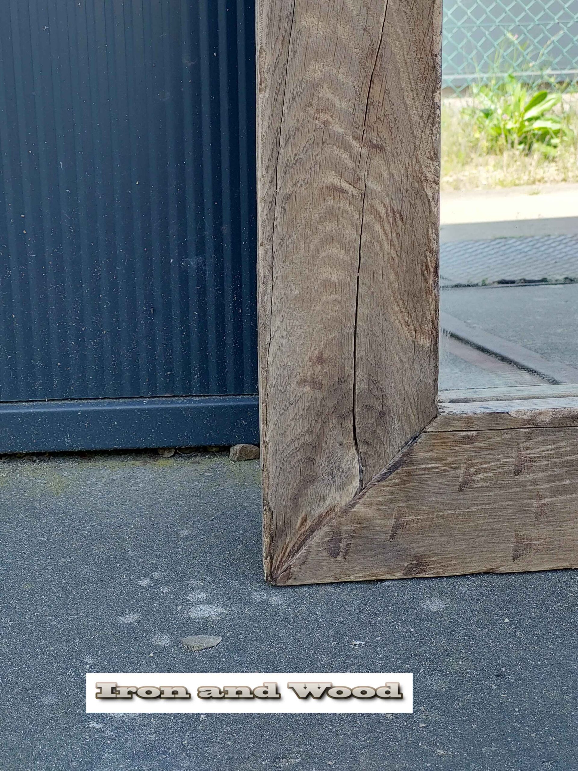 Robuuste spiegel van oude eiken wagonplanken/ wagondelen afm 142 x 52 lijst 10 cm - Afbeelding 4