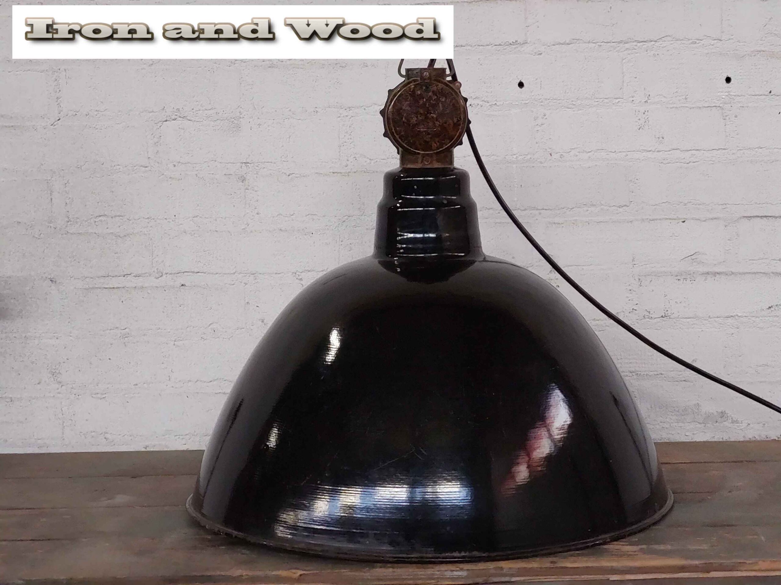Zwarte industriele oude emaille LBL lamp / fabriekslamp - Afbeelding 6
