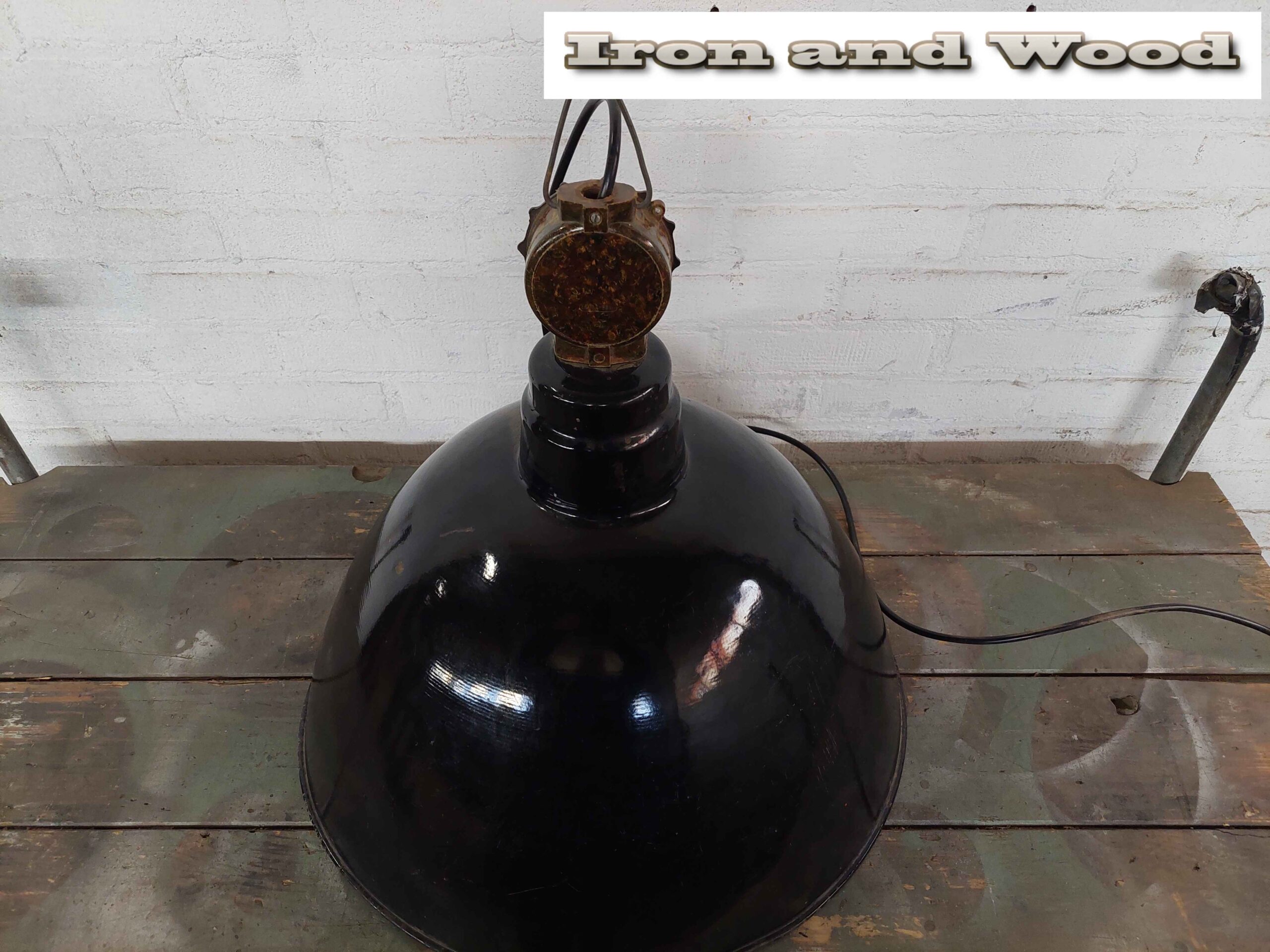 Zwarte industriele oude emaille LBL lamp / fabriekslamp - Afbeelding 3