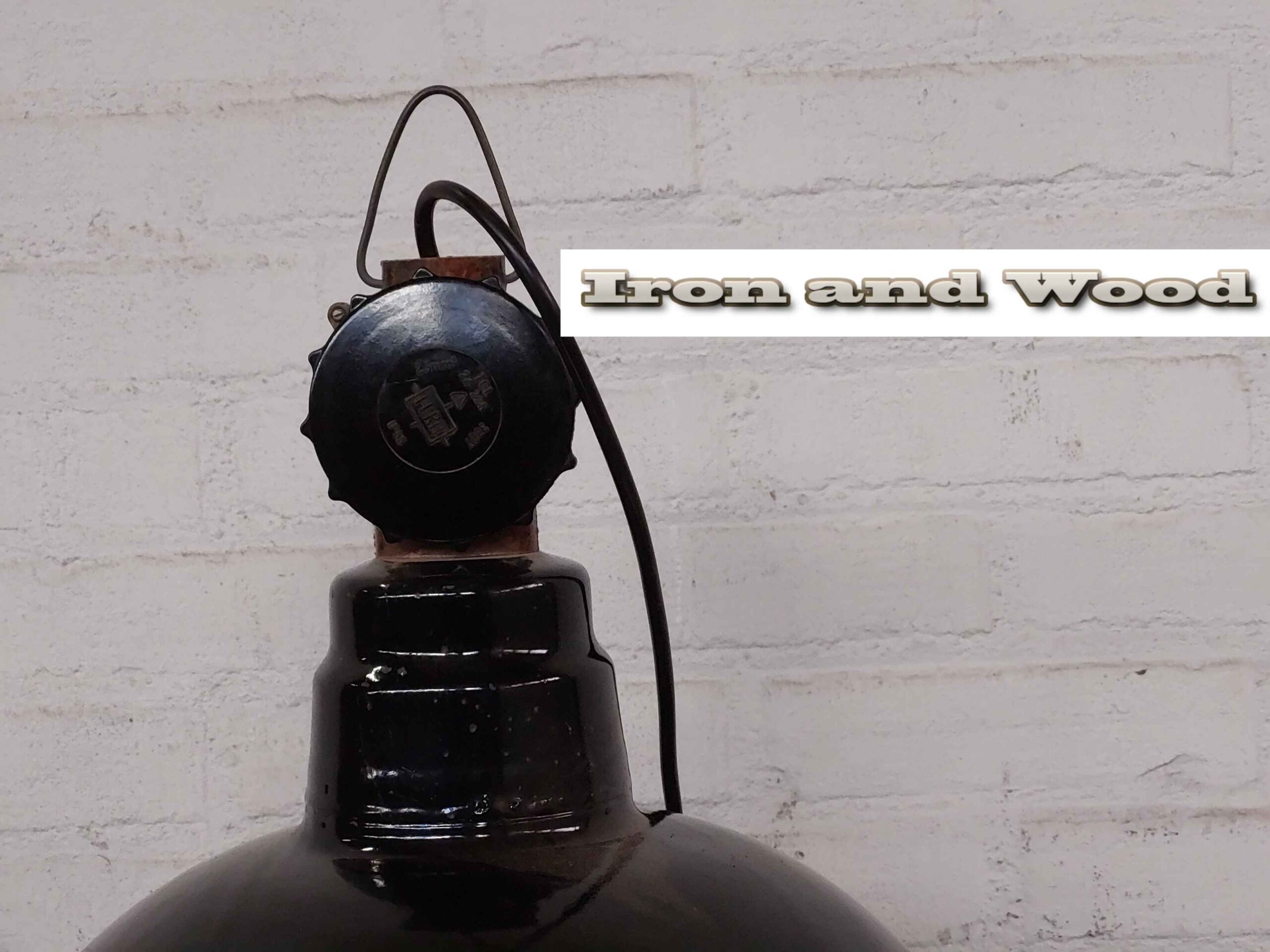 Zwarte industriele oude emaille LBL lamp / fabriekslamp - Afbeelding 9