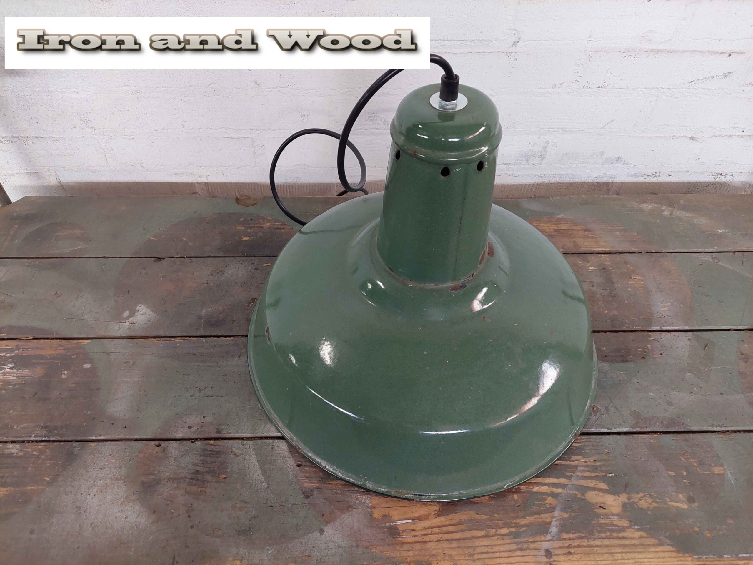 Emaille groene oude brocante lamp - Image 4