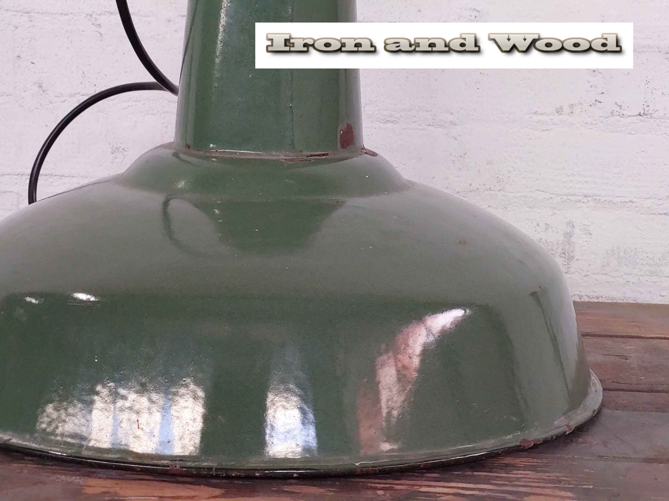 Emaille groene oude brocante lamp - Image 3