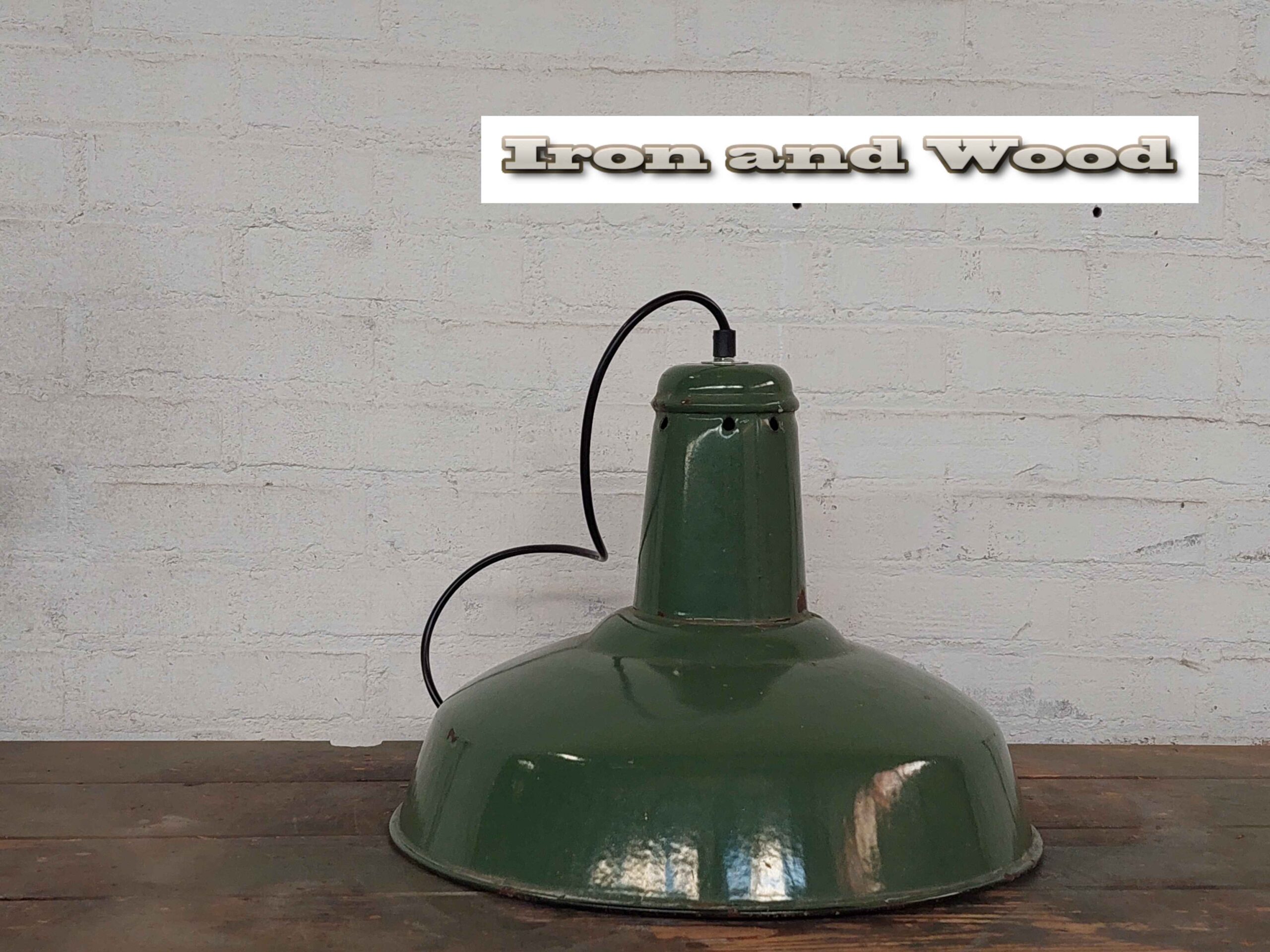 Emaille groene oude brocante lamp - Image 7