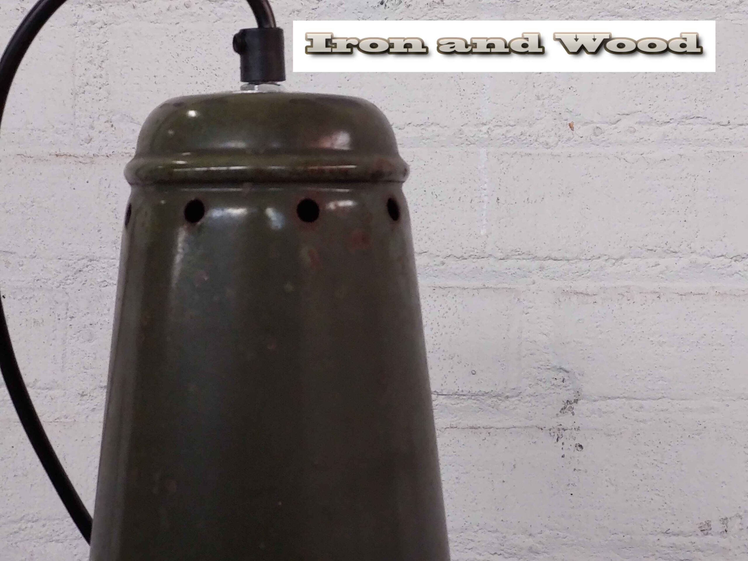 Groene grote oude vintage emaille lamp - Afbeelding 5