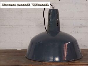 Blauw grijze emaille vintage oude lamp - hanglamp