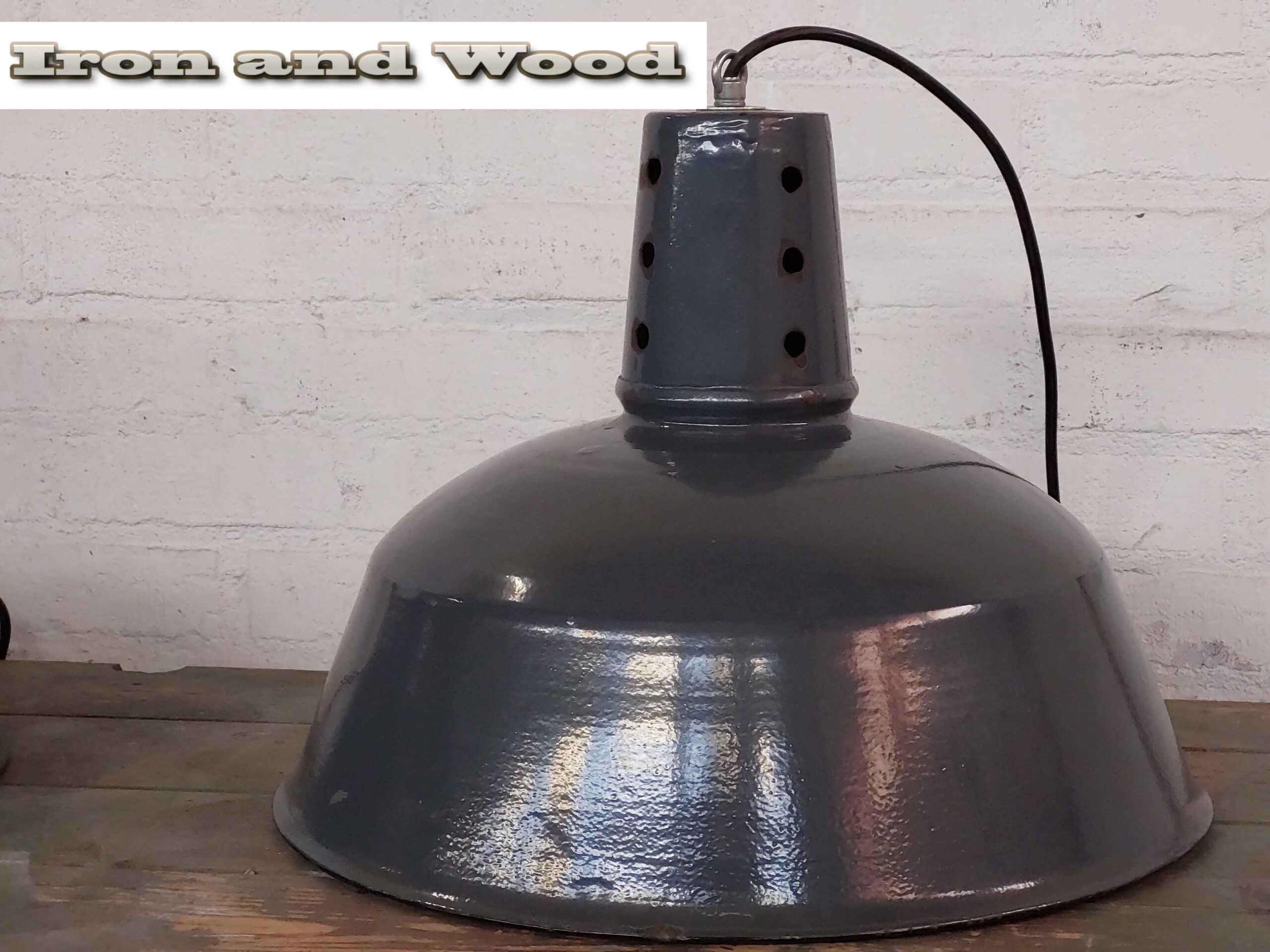 Vintage blauw grijze emaille oude lampen - Afbeelding 9