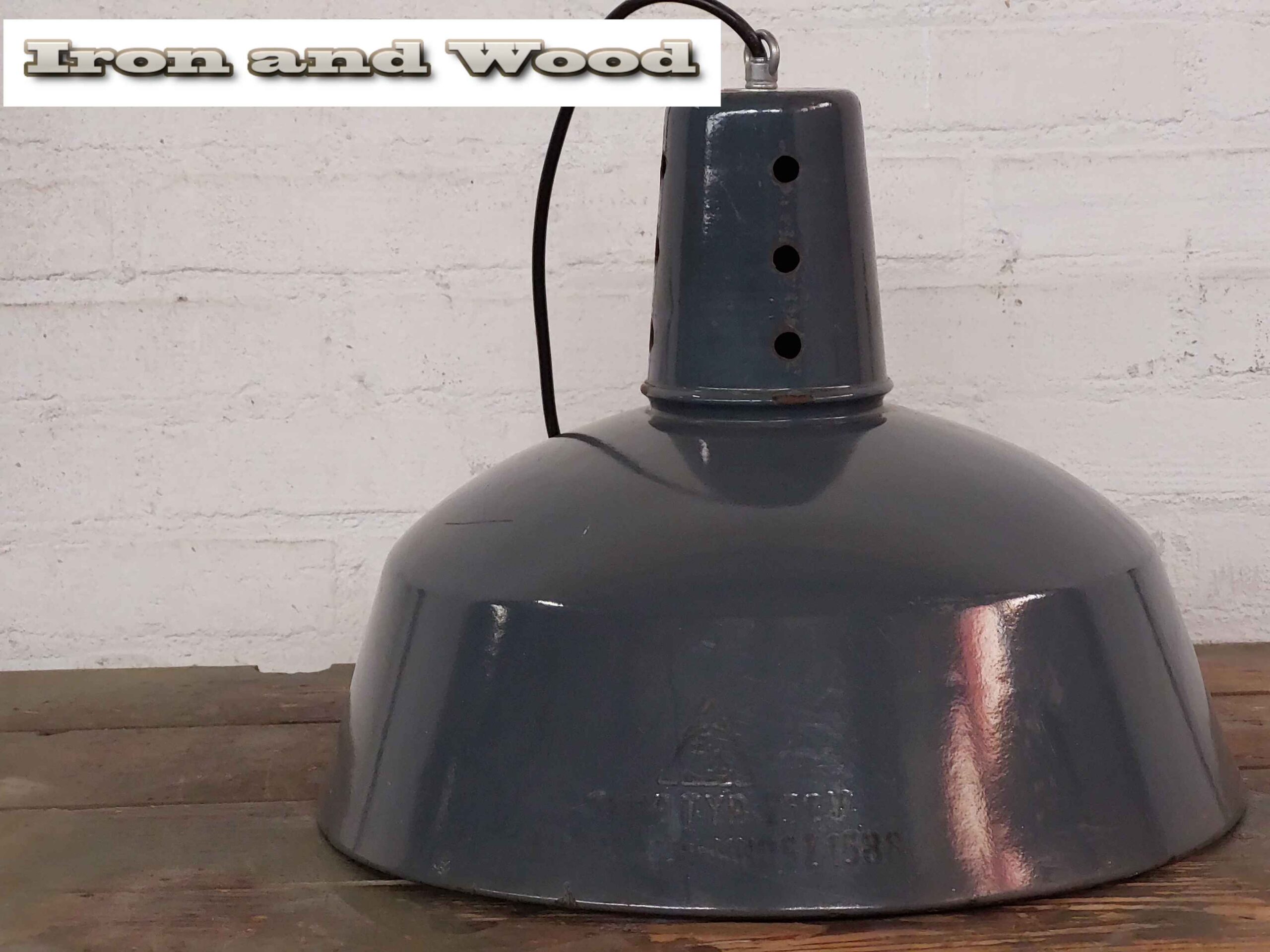 Vintage blauw grijze emaille oude lampen - Afbeelding 6