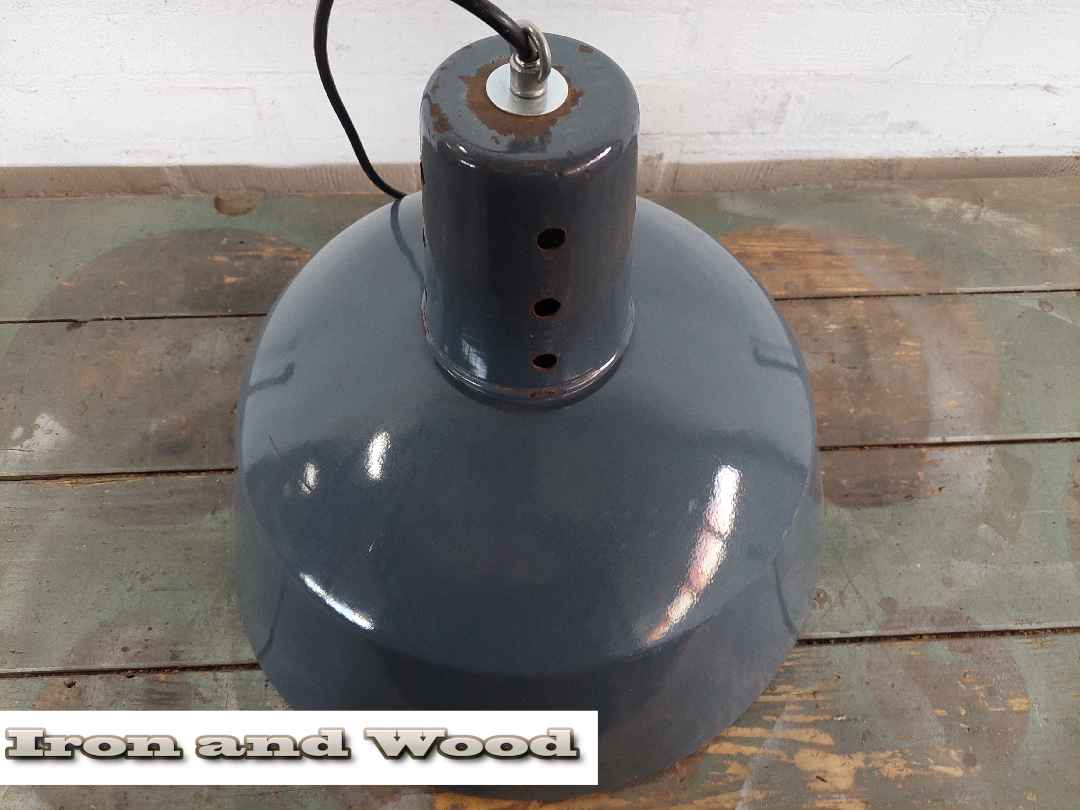 Vintage blauw grijze emaille oude lampen - Afbeelding 3